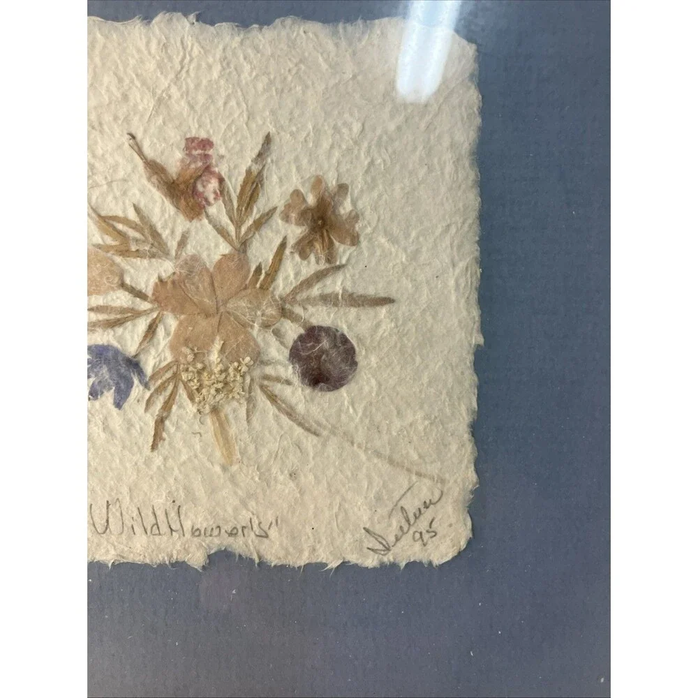 VTG 1995 “Wild Howlers” AKA Wild Dried Pressed Flowers Oshibana Wall Art Signed